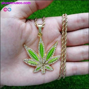 New Hip Hop Enamel Leaf Pendant Necklace Jewelry 24inch - plusminusco.com