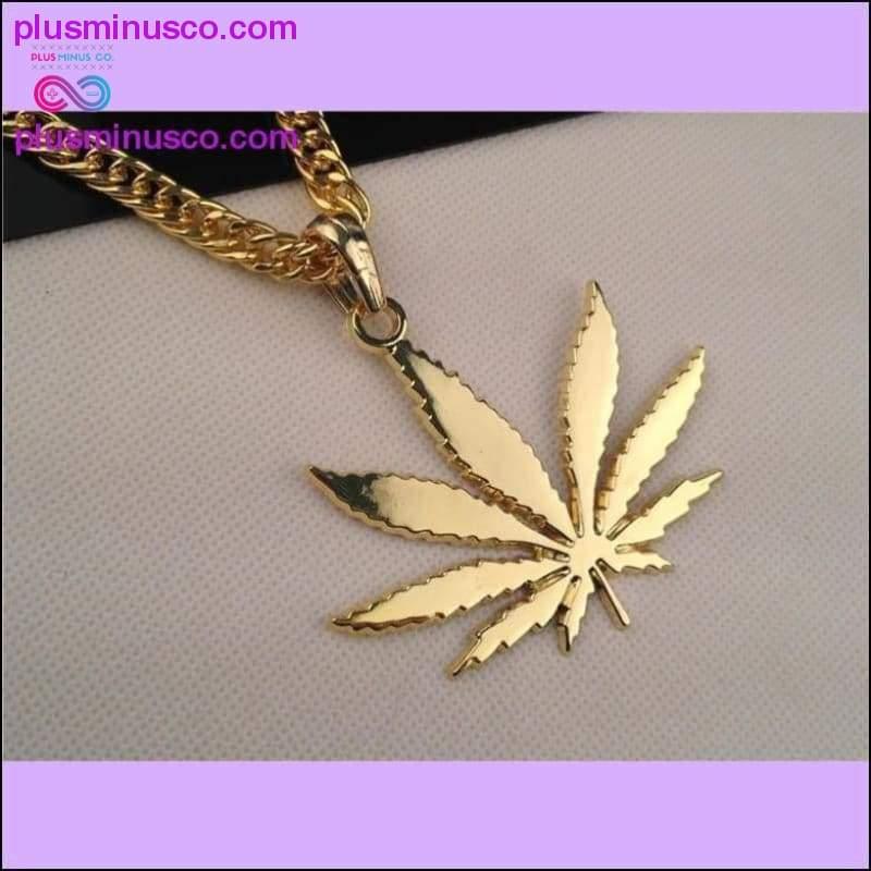 NUEVA cadena de collar con colgante de hoja de marihuana Iced Out Golden WEED - plusminusco.com