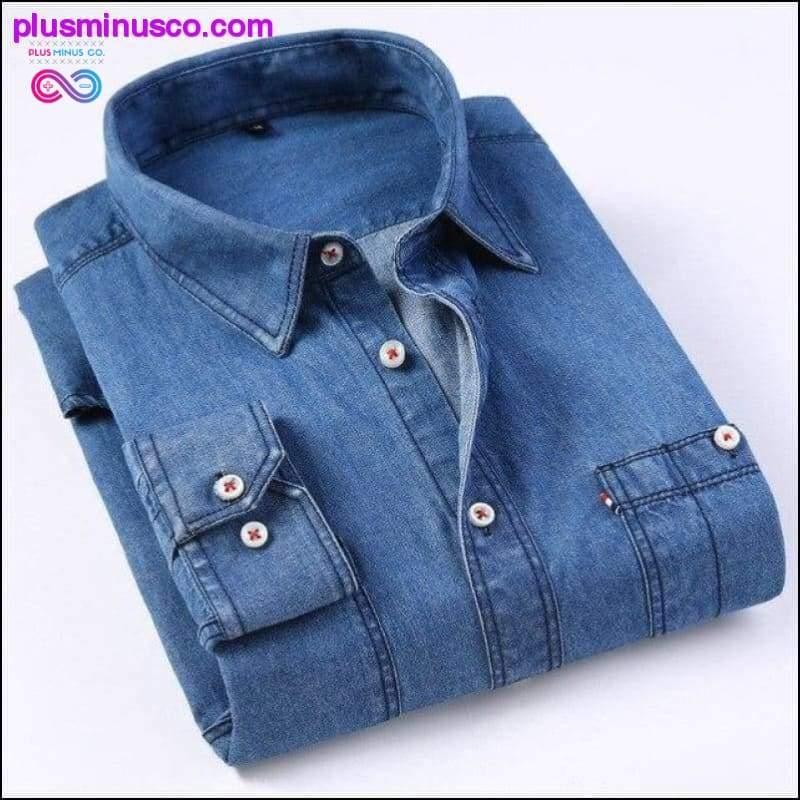 Нова мъжка дънкова риза Модна ежедневна спортна чист 100% памук - plusminusco.com