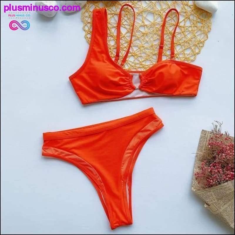 Nov seksi komplet bikini z visokim pasom Mesh Patchwork za plažo - plusminusco.com