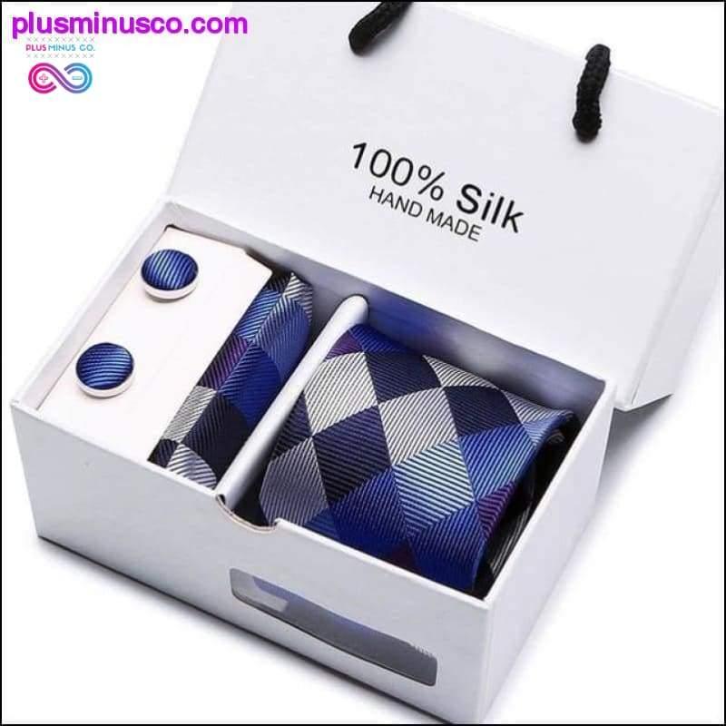 Nyt plaid herre slips sæt ekstra lang størrelse 145cm*8cm Slips - plusminusco.com