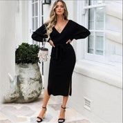 New Sexy Autumn V Neck With Cross Belt Sweater Knitted Women - plusminusco.com