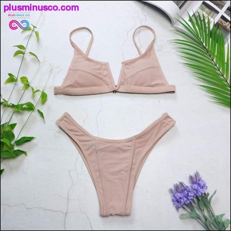 New Sexy Bandeau Bikini V Neck Swimsuits Push Up Swimwear - - plusminusco.com