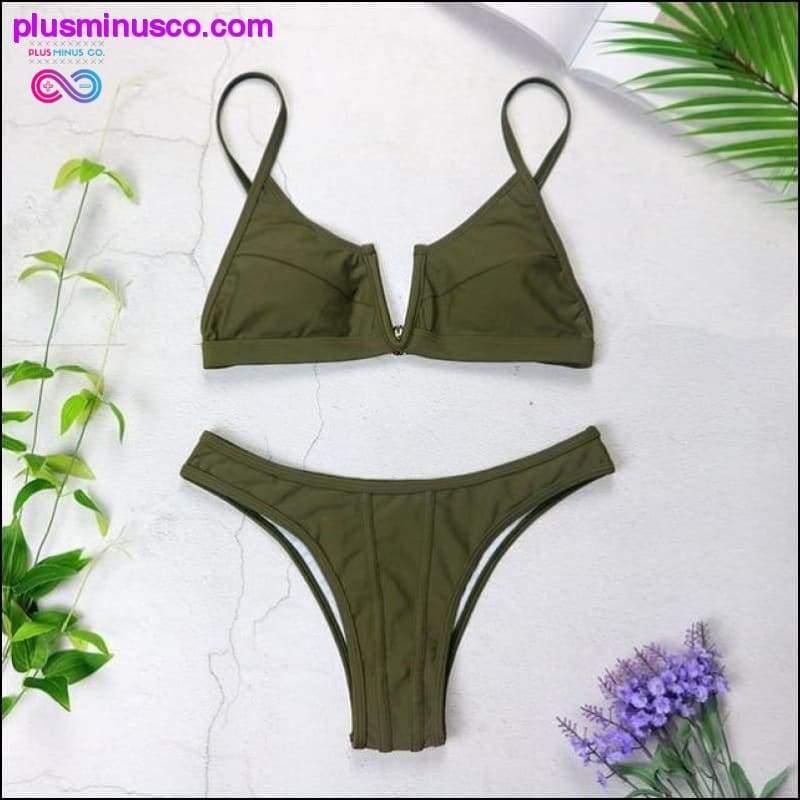 New Sexy Bandeau Bikini V Neck Swimsuits Push Up Swimwear - - plusminusco.com