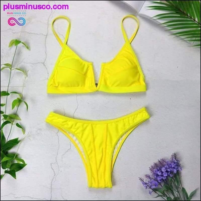 New Sexy Bandeau Bikini V Neck Swimsuits Push Up Swimwear - - plusminusco.com