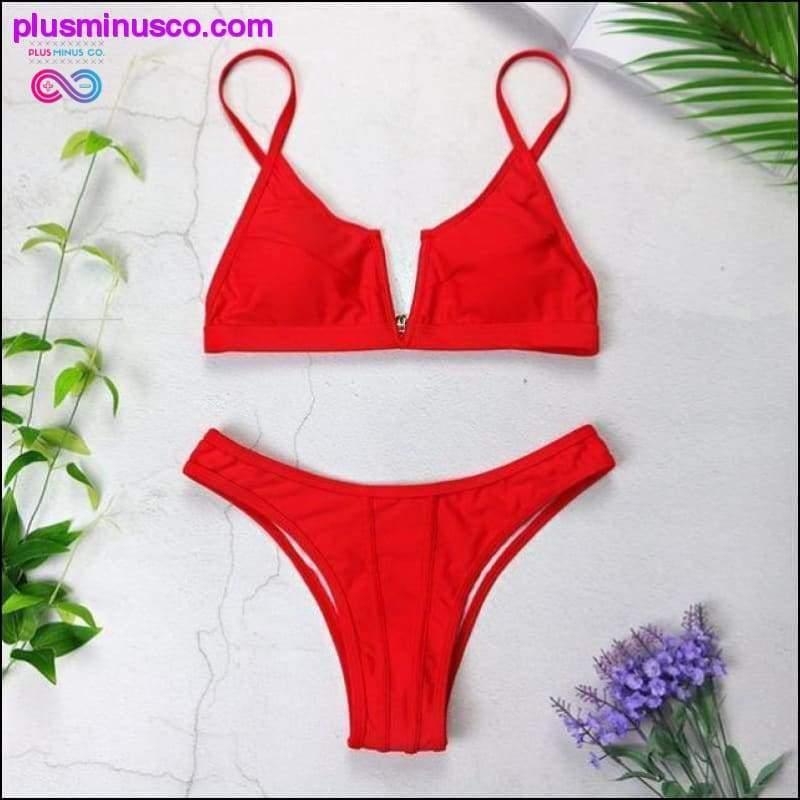 Nowe seksowne stroje kąpielowe typu bikini bandeau z dekoltem w kształcie litery V, stroje kąpielowe push up - - plusminusco.com