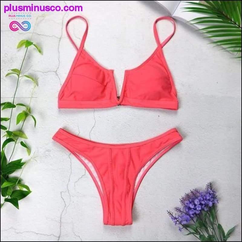 New Sexy Bandeau Bikini V Neck Swimsuits Push Up Swimwear - - plusminusco.com
