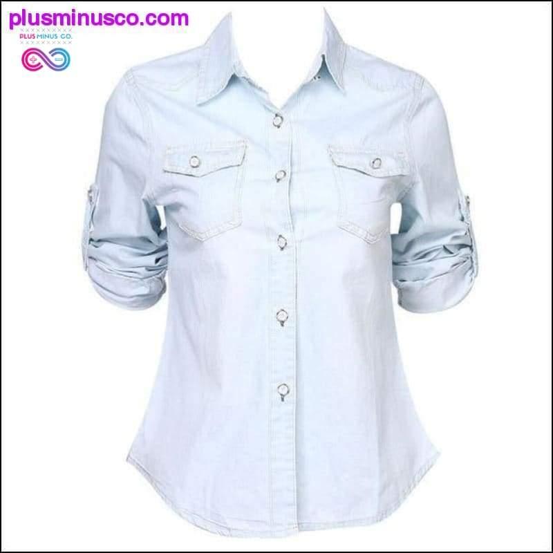 New Women Denim Blouses Vintage Long Cuffs Sleeve Washed - plusminusco.com