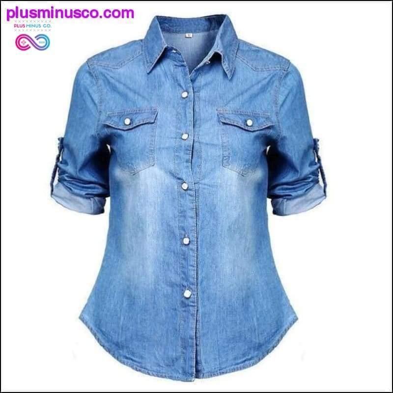Nye kvinner denim bluser Vintage lange mansjetter ermer vasket - plusminusco.com