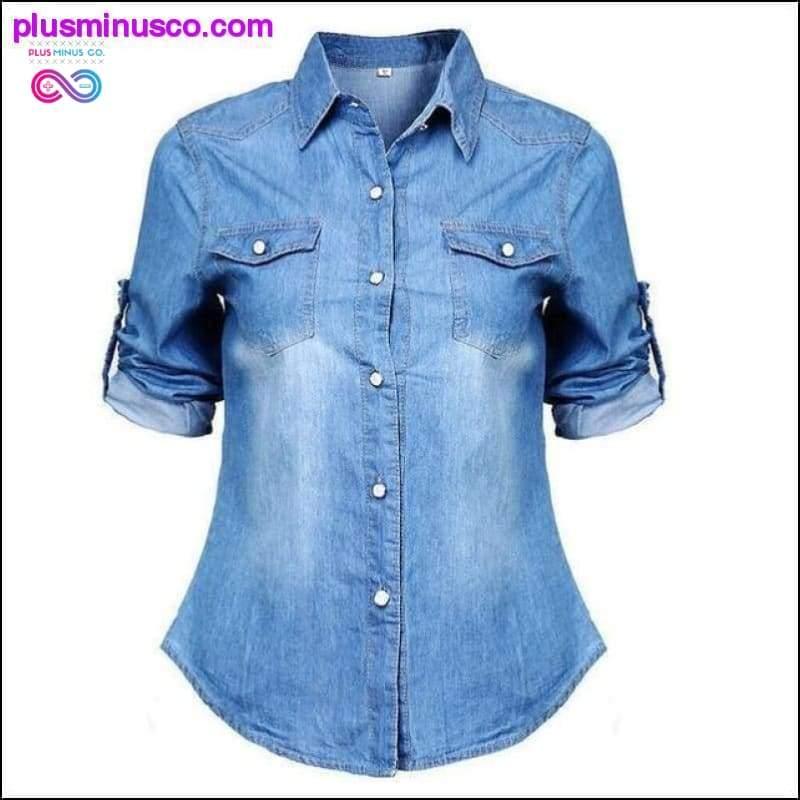 New Women Denim Blouses Vintage Long Cuffs Sleeve Washed - plusminusco.com