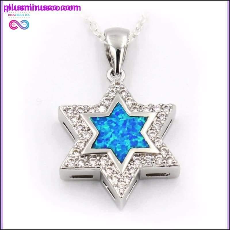 Joli collier pendentif étoile de David en opale de feu bleue - plusminusco.com