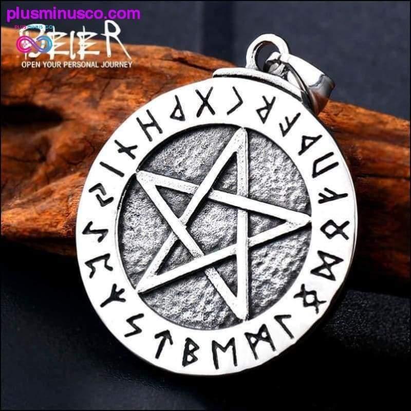 Ogrlica z obeskom Norse Viking Pentagram Pentagram z velikimi runami - plusminusco.com
