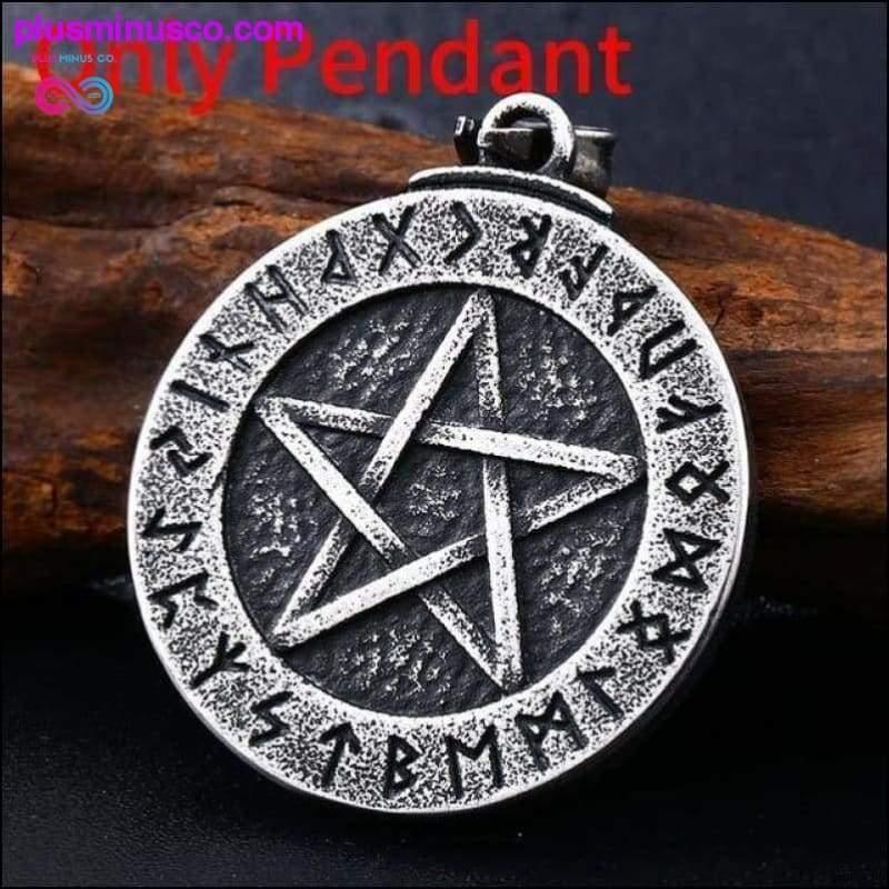 Collier pendentif viking nordique grand pentagramme runique - plusminusco.com