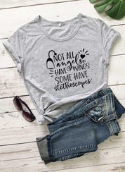 Not All Angels Have Wings Graphic Funny Women's T-Shirt Summer Casual 100%Cotton Short Sleeve tops tee Gift For Nurse White angel Gift - plusminusco.com