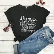 Not All Angels Have Wings Graphic Funny Women's T-Shirt Summer Casual 100%Cotton Short Sleeve tops tee Gift For Nurse White angel Gift - plusminusco.com