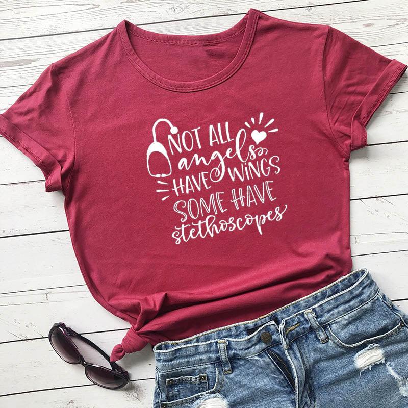 Not All Angels Have Wings Some Have Stethoscopes T-Shirt, Nurse Shirt, Nurse T Shirt, Doctor Gift T Shirt,Nurse Gift, Gift for Her - plusminusco.com
