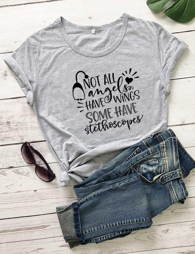 Not All Angels Have Wings Some Have Stethoscopes T-Shirt, Nurse Shirt, Nurse T Shirt, Doctor Gift T Shirt,Nurse Gift, Gift for Her - plusminusco.com