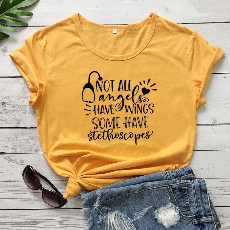 Not All Angels Have Wings Some Have Stethoscopes T-Shirt, Nurse Shirt, Nurse T Shirt, Doctor Gift T Shirt,Nurse Gift, Gift for Her - plusminusco.com