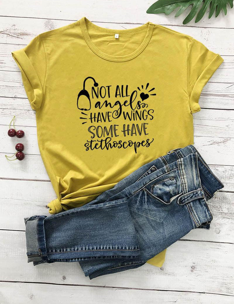 Not All Angels Have Wings Some Have Stethoscopes T-Shirt, Nurse Shirt, Nurse T Shirt, Doctor Gift T Shirt,Nurse Gift, Gift for Her - plusminusco.com