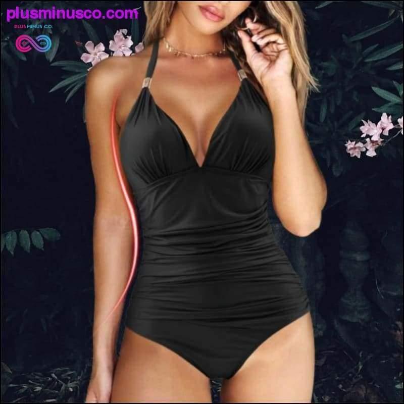 One Piece Swimsuit Women Solid Bathing Suit Halter Bodysuit - plusminusco.com