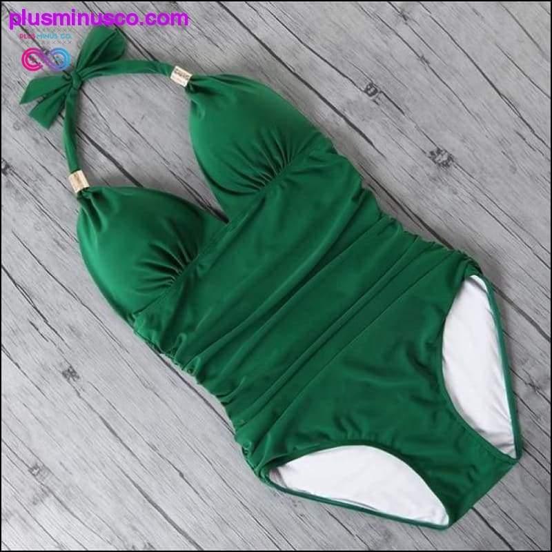 One Piece Swimsuit Women Solid Bathing Suit Halter Bodysuit - plusminusco.com