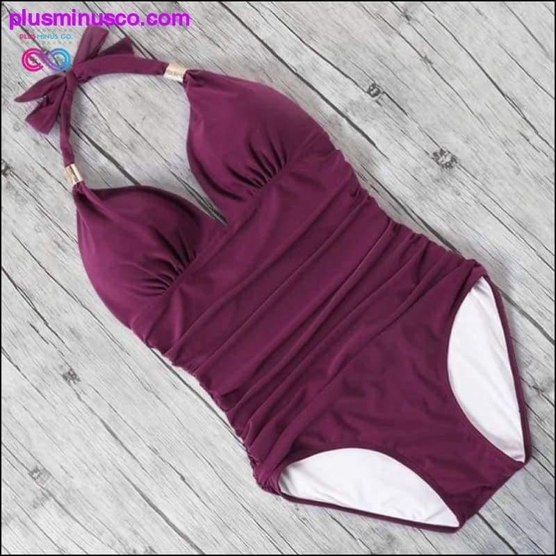One Piece Swimsuit Women Solid Bathing Suit Halter Bodysuit - plusminusco.com
