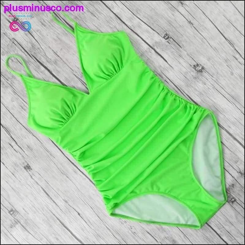One Piece Swimsuit Women Solid Bathing Suit Halter Bodysuit - plusminusco.com