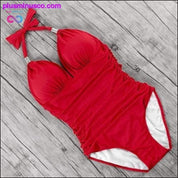 One Piece Swimsuit Women Solid Bathing Suit Halter Bodysuit - plusminusco.com