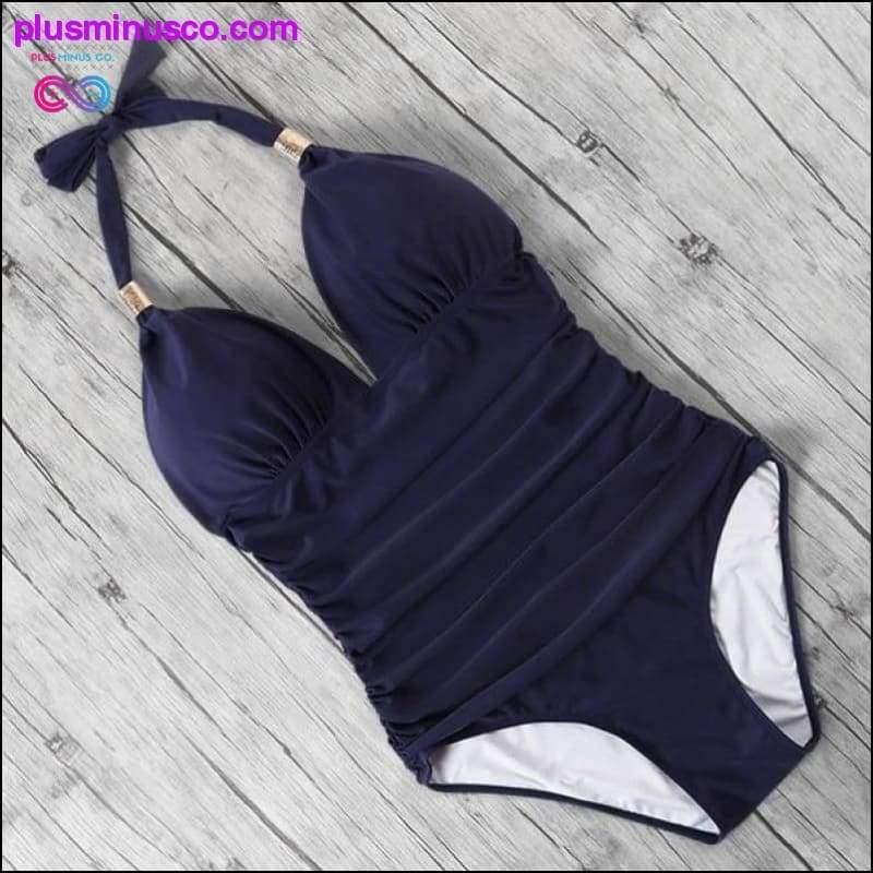 One Piece Swimsuit Women Solid Bathing Suit Halter Bodysuit - plusminusco.com