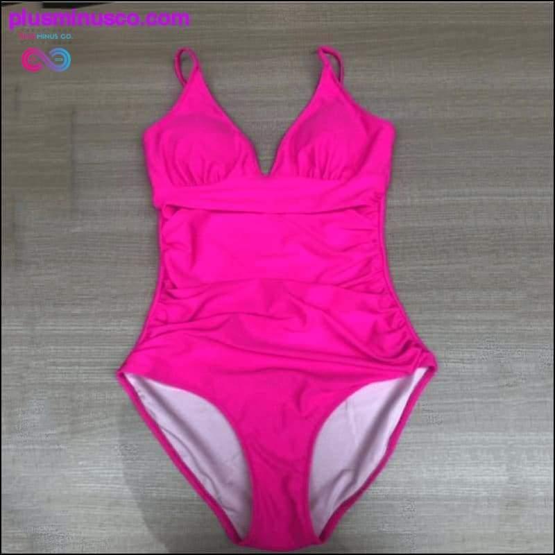 One Piece Swimsuit Women Solid Bathing Suit Halter Bodysuit - plusminusco.com