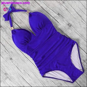 One Piece Swimsuit Women Solid Bathing Suit Halter Bodysuit - plusminusco.com