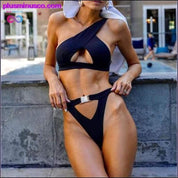 One Shoulder Bikini Buckle High Cut Swimsuit Sexy Thong - plusminusco.com