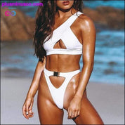 One Shoulder Bikini Buckle High Cut Swimsuit Sexy Thong - plusminusco.com