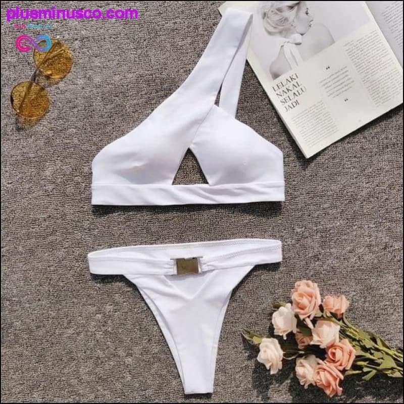 One Shoulder Bikini Buckle High Cut Swimsuit Sexy Thong - plusminusco.com
