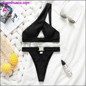 One Shoulder Bikini Buckle High Cut Swimsuit Sexy Thong - plusminusco.com