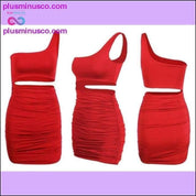 One Shoulder Sexy Bodycon Dress Cut Out Sheath Mini Short - plusminusco.com