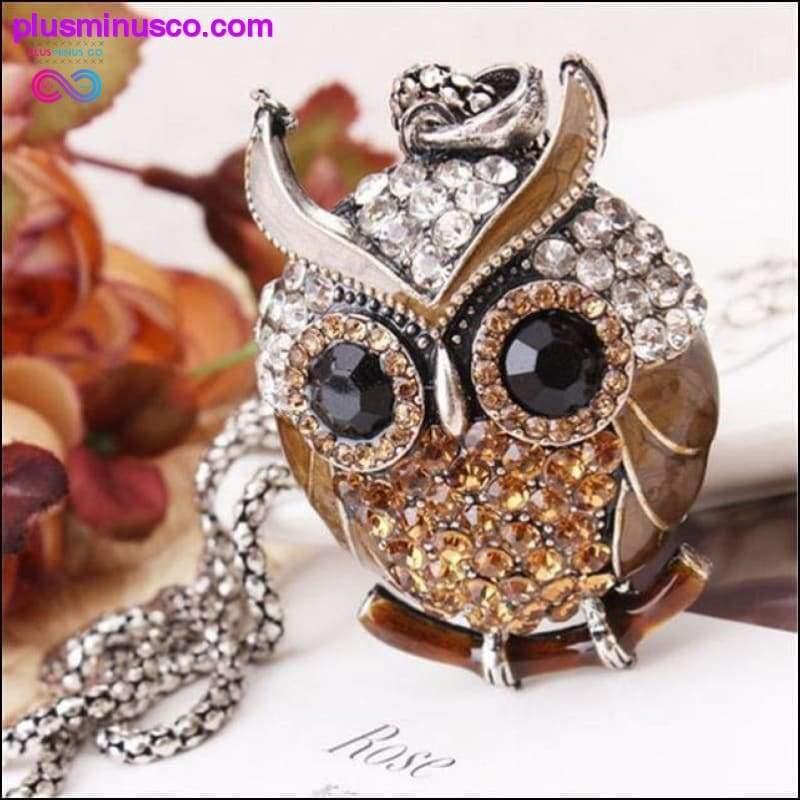 Owl Design Rhinestones Crystal Pendant Necklace || - plusminusco.com