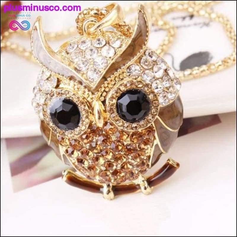 Owl Design Rhinestones Crystal Pendant Necklace || - plusminusco.com