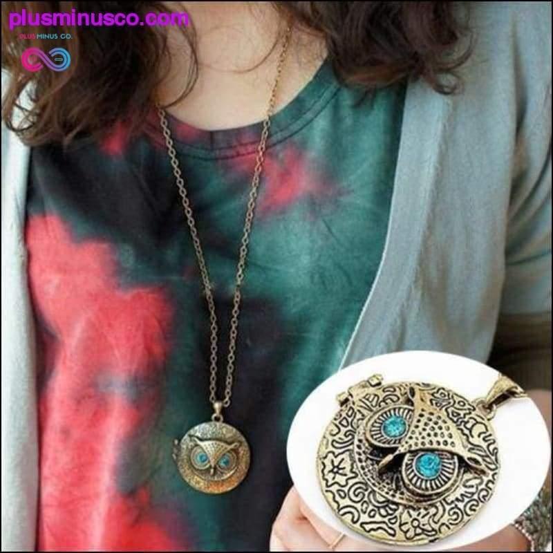Owl Design Rhinestones Crystal Pendant Necklace || - plusminusco.com