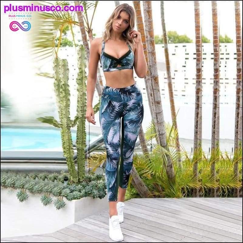 Pad Two Piece Yoga Set Leaf Print Set Women Fitness – plusminusco.com