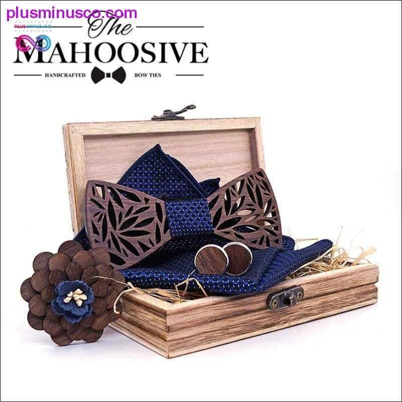 Paisley Wooden Bow Tie Handkerchief Set Men's Plaid Bowtie - plusminusco.com