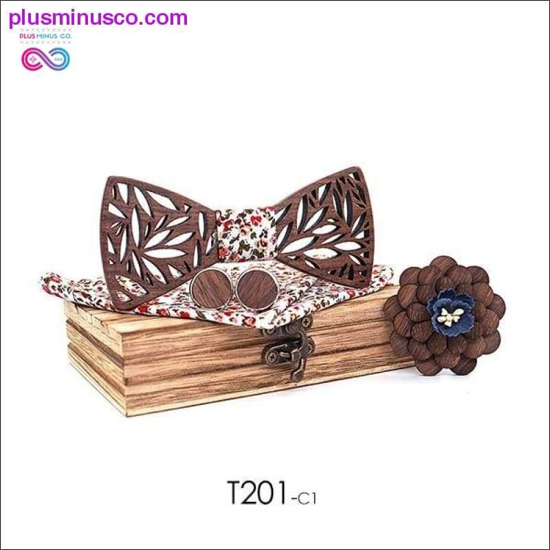Paisley Wooden Bow Tie Handkerchief Set Men's Plaid Bowtie - plusminusco.com