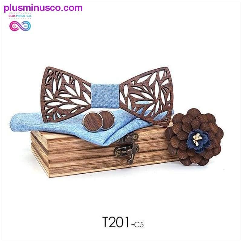 Paisley fából készült csokornyakkendős zsebkendőszett, férfi kockás csokornyakkendő - plusminusco.com