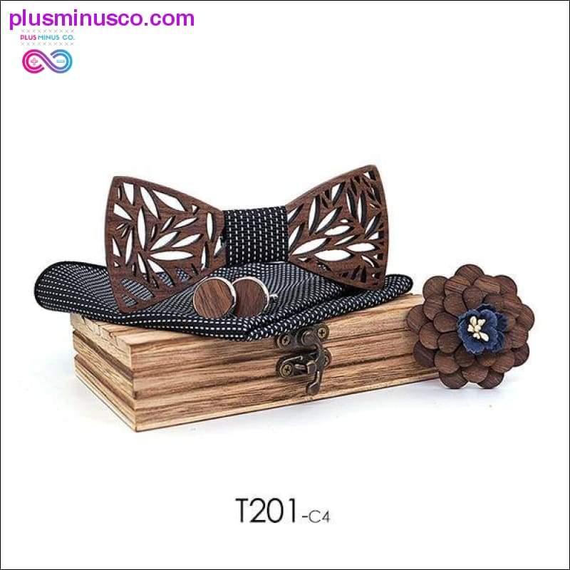 Paisley fából készült csokornyakkendős zsebkendőszett, férfi kockás csokornyakkendő - plusminusco.com