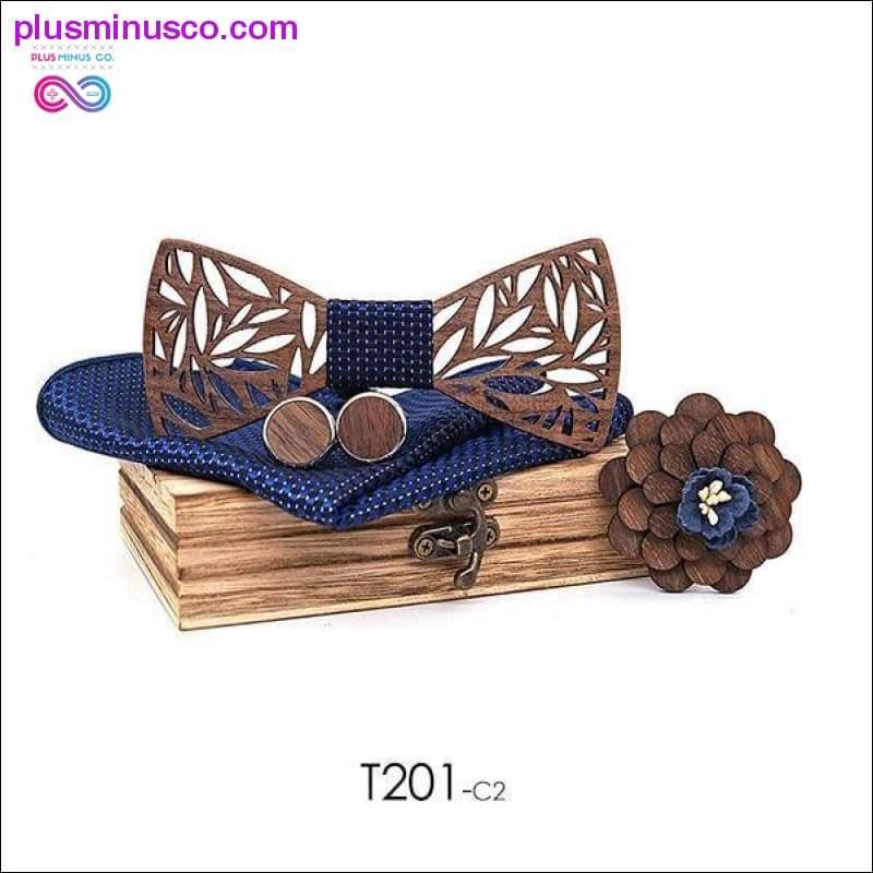 Paisley Wooden Bow Tie Handkerchief Set Men's Plaid Bowtie - plusminusco.com