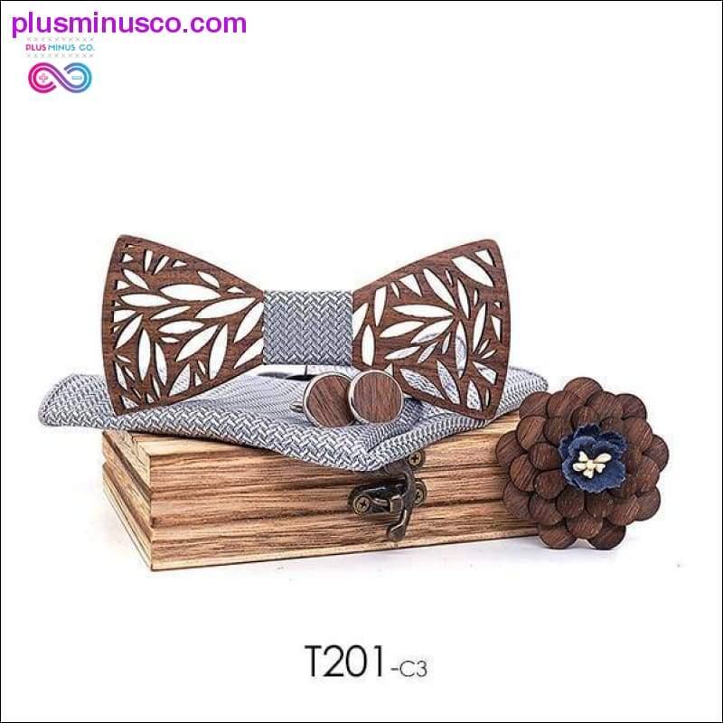 Paisley Wooden Bow Tie Handkerchief Set Men's Plaid Bowtie - plusminusco.com