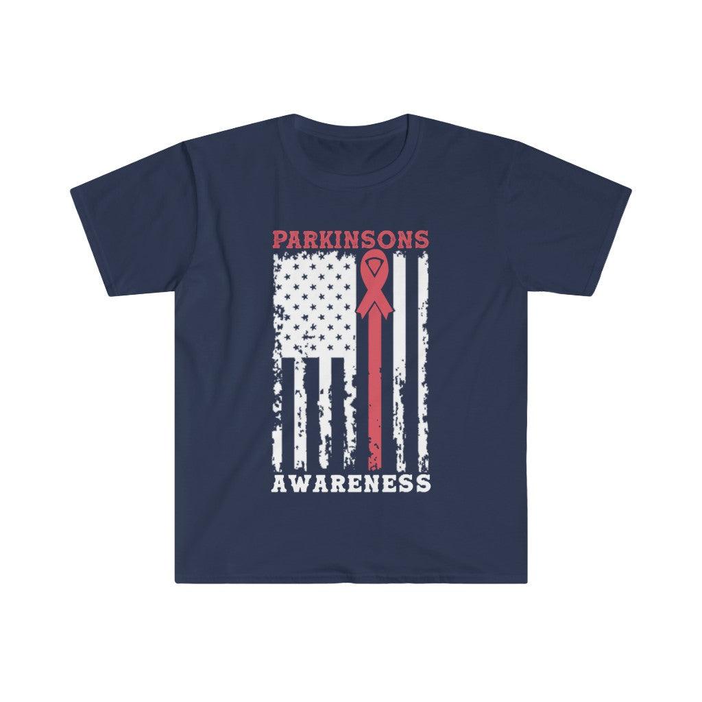 Parkinson-Bewusstseins-T-Shirts mit amerikanischer Flagge, Parkinson-Bewusstsein, Parkinson-Bewusstseins-Geschenkkrieger, Parkinson-Silberband – plusminusco.com