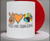 Kubki na Święto Dziękczynienia Peace Love || Kubki z pomysłami na prezenty na Święto Dziękczynienia || kubek wdzięczny, kubek z indykiem, kubek wdzięczny, obiad z okazji Święta Dziękczynienia, - plusminusco.com
