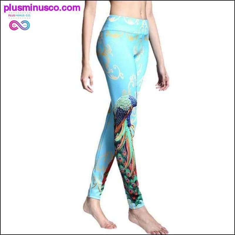Leggings da donna con stampa 3D con piume di pavone Yoga a vita alta - plusminusco.com