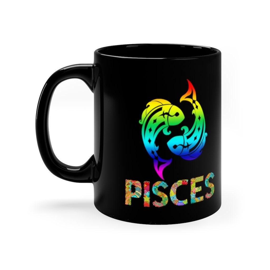 Pisces mug, Multicolor fish, Zodiac Pisces, Zodiac Pisces, Birthday Astrological, Gift for Pisces,Pisces March born Birthday gift Black 11oz - plusminusco.com